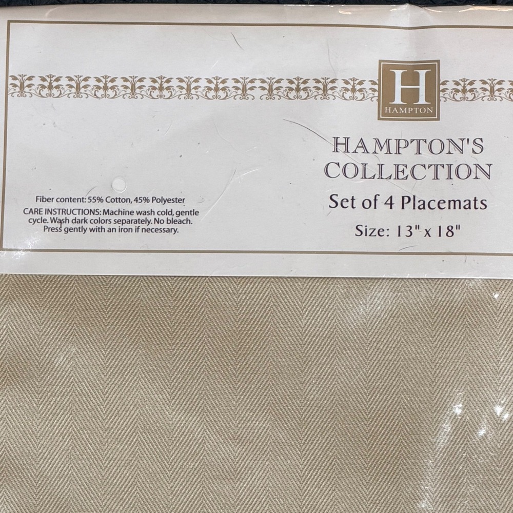 Hampton's Collection Placemats Set of 4 Tan Cotton‎ Blend Herringbone Minimalist